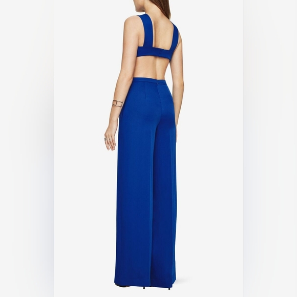 NWT BCBG MaxAzria Rossana in Royal Blue Satin Wide Leg Cutout Jumpsuit 0 x 32 - Picture 3 of 14
